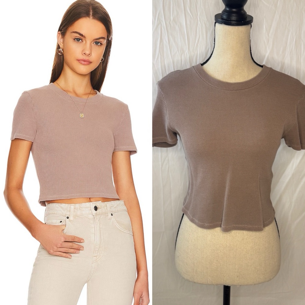 Tularosa Green Mikayla Ribbed Knit Crop Top in Mushroom
